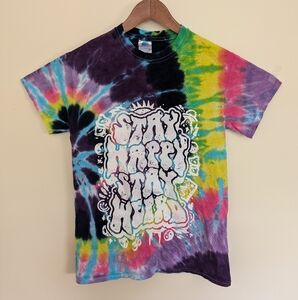 Stay Happy Stay Weird Colorful Tie-Dye Crew Neck Short Sleeve T-Shirt Small